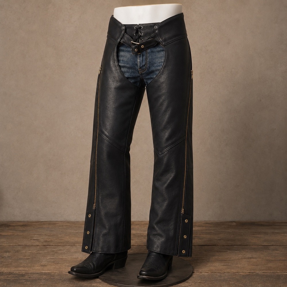 Chrome Gear Leather Chaps Motorcycle‎ Riding Pants Black Size M